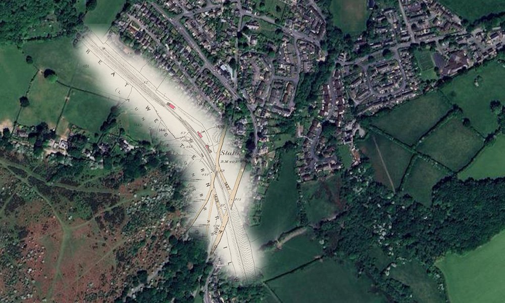 A 'now and then' map of Horrabridge station, Devon