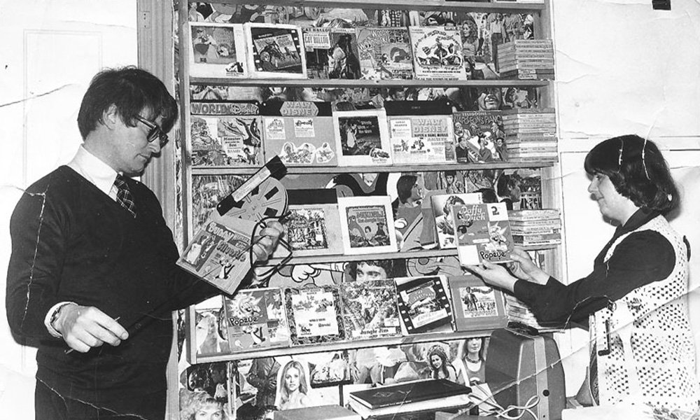 Roger and Jilly Lilley, with Super 8mm movies, circa 1970.